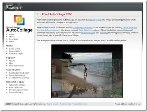Microsoft AutoCollage web site